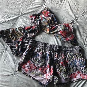EUC Roxy Tribal Print Bikini with cover shorts